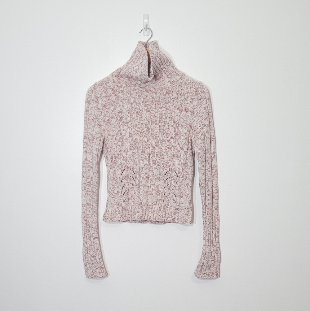 Point Zero Pink White Marble Knitted Long Sleeve Turtle Neck Sweater Size Small